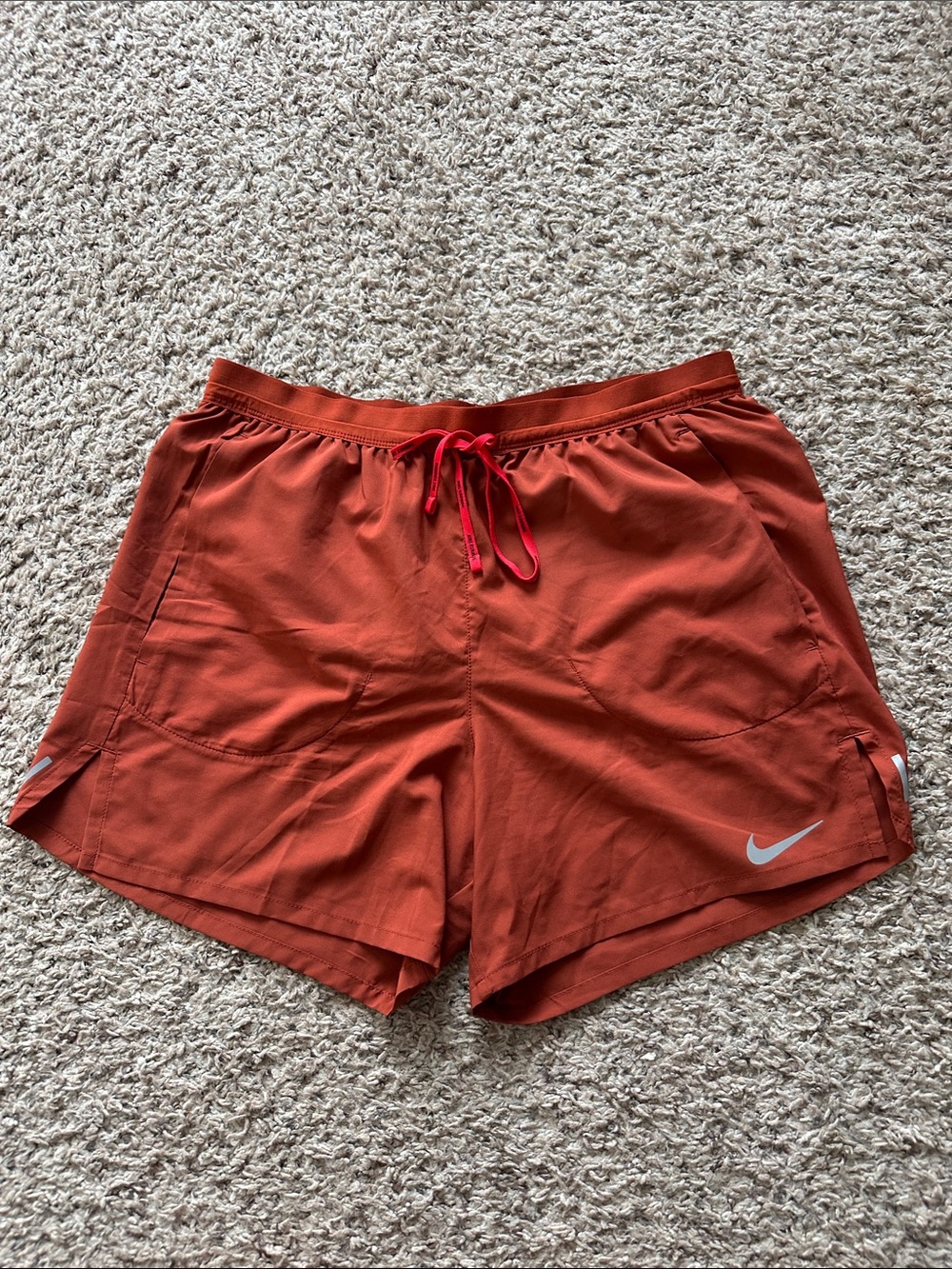 Nike Men’s 5 in Rust DRI-FIT Shorts with Red Drawstring